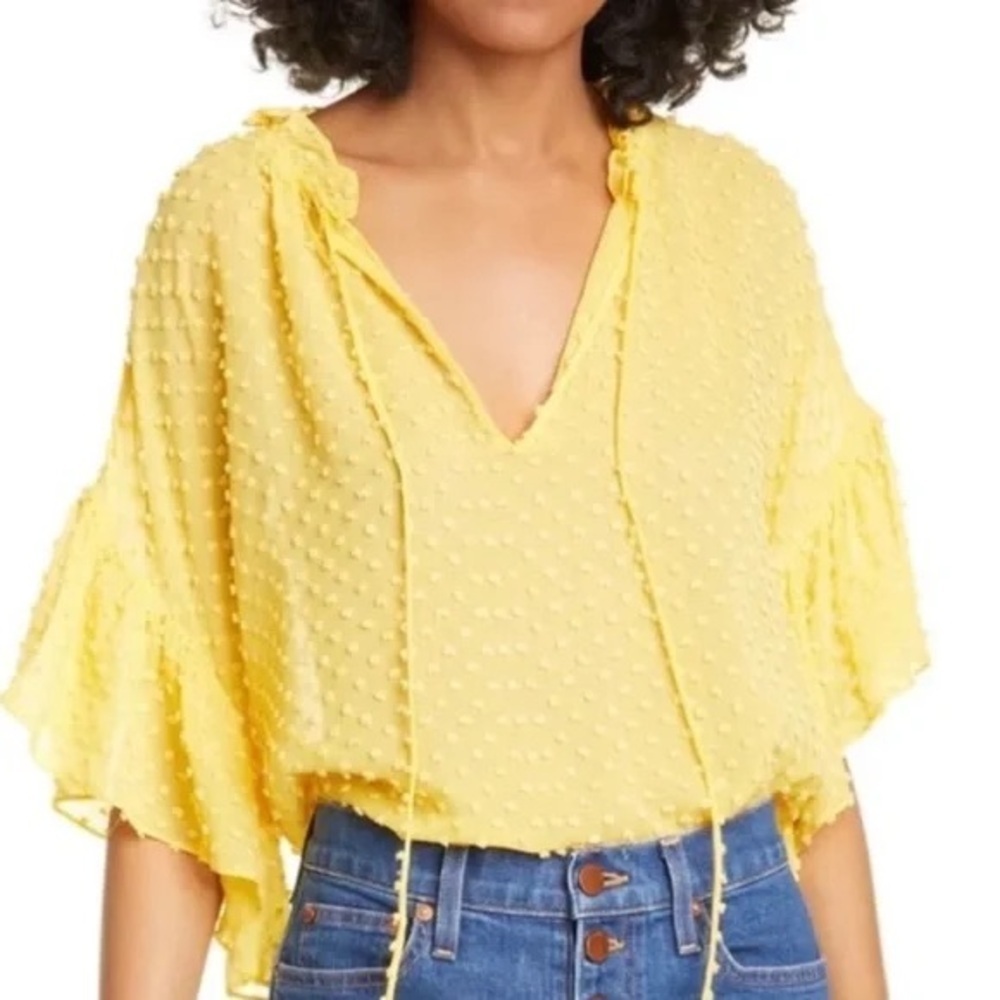 Alice + Olivia Julius oversized ruffle tunic blouse top in yellow size small